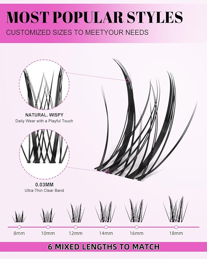 Aphrodite Lash Clusters Wispy Natural 8-18mm Eyelash Clusters Extension Kit C Curl - WideSpan DIY False Lash Extensions Spiky Lashes Individual Lashes with Ultra-Thin Invisible Wide Lash Band
