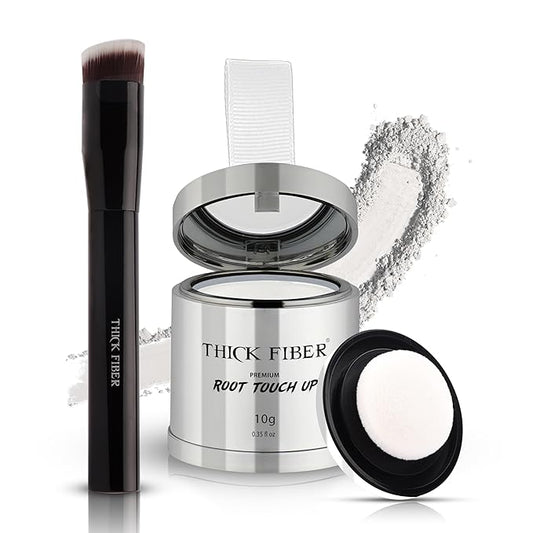 THICK FIBER Root Touch Up Powder with Brush – Covers Grey Roots, Thinning Hair & Bald Spots – Sweat & Water Resistant for Men & Women (white, 0.35 Ounce (Pack of 1))