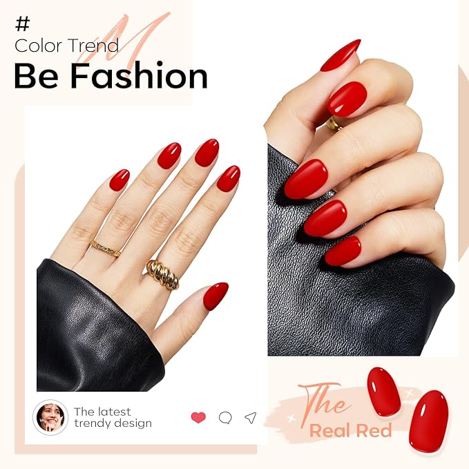 modelones Red Short Press on Nails Oval Fake Nails with Nail Glue, Adhesive Tabs, Nail File, Prep Pad, Manicure Stick, 32Pcs 16 Sizes, Valentines