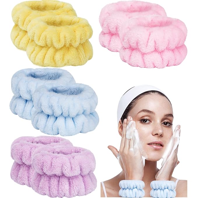Taocar 8pcs Wrist Bands for Washing Face, Absorbent Face Washing Wristbands, Microfiber Women's Spa Wrist Towels, Stretchy Wash Band for Man Children, Prevent Water from Spilling Down Your Arms