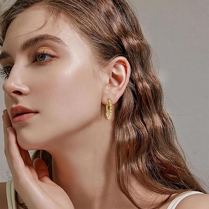 14K Gold Earrings for Women Weave Design 14K Gold Hoop Earrings Classic & Timeless Everyday Luxury Earring Mother’s Day Gifts