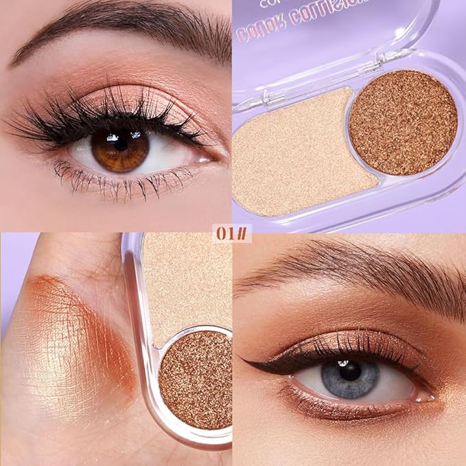 Mini Shimmer Eyeshadow Palette – Champagne Highlight & Bronze Metallic Eye Shadow, High Pigment Long-Lasting Blendable Glow, Portable Nude Neutral Shimmer Eye Makeup for Daily Wear, Soft Glam & Travel