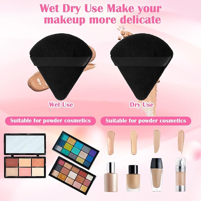 200 Pcs Powder Puffs Bulk Set - Professional Soft Velour Triangle Powder Puff for Liquid Foundation & Loose Mineral Makeup, Reusable Cosmetic Applicator Sponge Tools (Black)