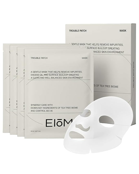EIOM Trouble Patch Mask | Full-Face Acne Sheet Mask for Acne-Prone & Oily Skin – Blemish & Sebum Control Mask with Tea Tree Biome | Korean Skincare, 20ml x 4