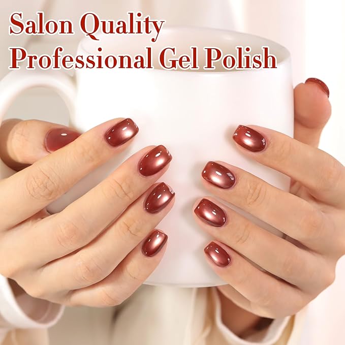 Double Rhythm Jelly Glass Cat Eye Gel Polish with Magnet 15ML Holographic Glitter Shimmer Translucent Sheer Color Magnetic Nail Polish Salon DIY at Home (MC1229)