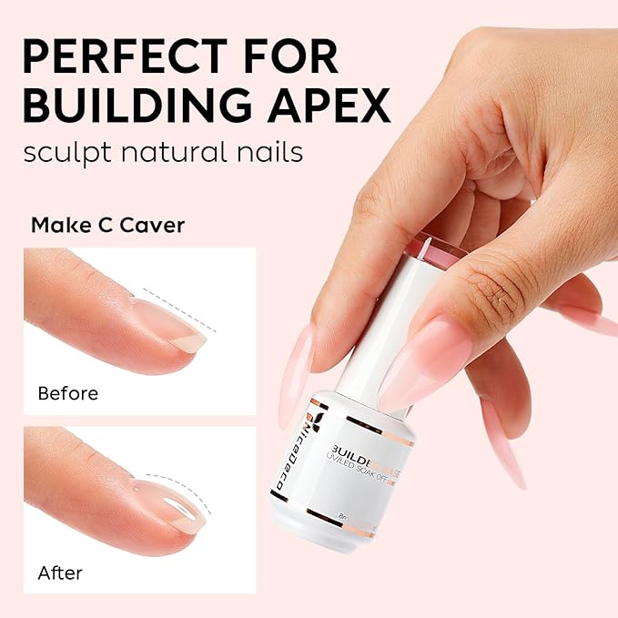 Nicedeco Hema Free Builder Nail Gel Polish 15ML Cruelty Free Vegan 8 in 1 Builder Base Gel Strengthener Hard Gel Extension Nail Gel -006