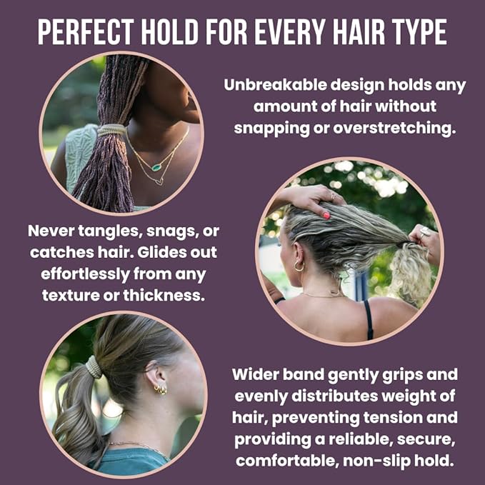 Soft Elastic Hair Ties | No Damage Hair Ties for Thick Hair | Seamless, Non-Slip, Comfortable & Durable Elastic Hair Bands for Women's Hair | Unbreakable & Stretchy Pack of 5 Brunette