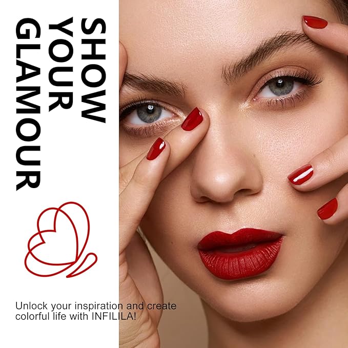 NXJ INFILILA Bright Red Gel Nail Polish, 15ml 0.51oz One-Stroke Coloring Red UV LED Gel Polish High Gloss, Hema Free Dark Color Gift for Nail Art Design Manicure Salon DIY Salon SQ123