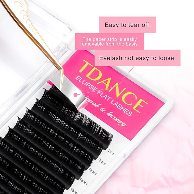TDANCE Classic Lash Extensions Flat Lashes Eyelash Extensions 0.2mm D Curl Ellipse Eyelash Extensions 11mm Mixed Black Matte Individual Lashes Salon Use(Flat,D-0.2,11mm)