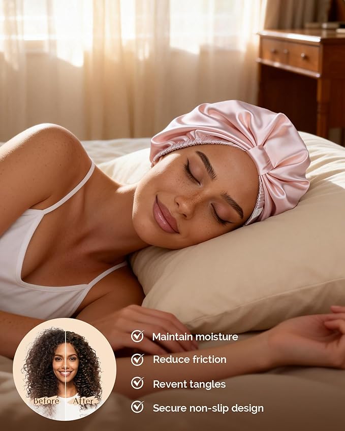 YANIBEST Adjustable Satin Bonnet for Sleeping with Elastic Band, Double Layer Hair Wrap for Natural Curly Hair, Reduce Frizz