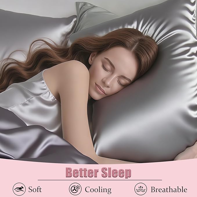Mulberry Silk Pillow Cases with Zipper, Ultra Smooth Soft Breathable Cooling Pillow Cases for Hot Sleepers, Silk Satin Pillowcase for Hair and Skin, Gifts for Women (Silver Grey, King Size, 1 Pack)