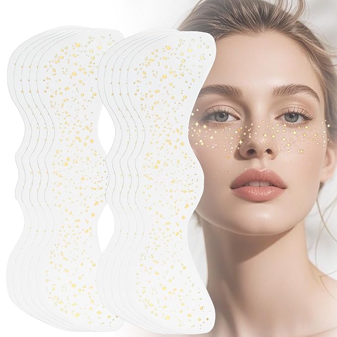 Boko 10Pcs Face Glitter Freckles, Gold Freckle Temporary Tattoos for Girl Women Freckle Makeup, Waterproof Metallic Glitter Makeup Patches for Festival Concert Party Rave Accessories
