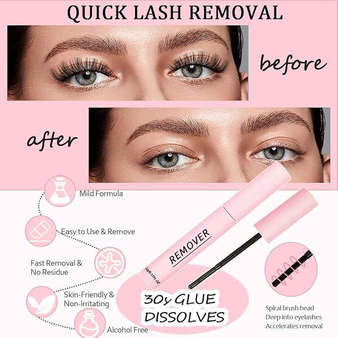 Lash Bond and Seal Kit 4 Pcs DIY Lash Extension with Waterproof Lashe Cluster Glue 72h Hold and Seal Lash Remover Tweezers Portable Eyelash Brush with Cap for Eyelash Extensions Beginners