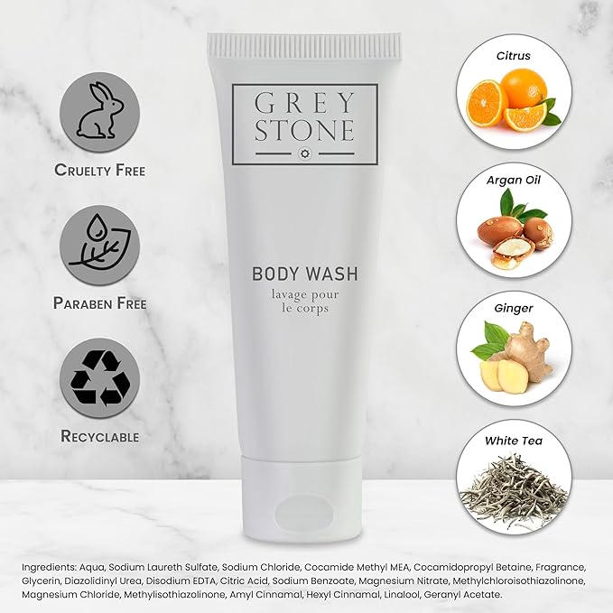LodgMate Greystone Hotel Body Wash Tubes, Travel Size Bulk Amenities, 1 oz, Case of 150