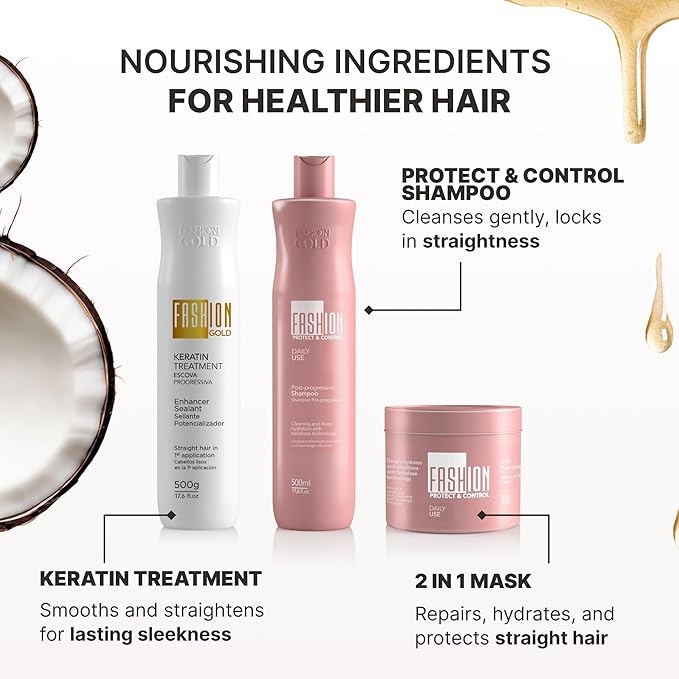 Keratin Hair Treatment, KERATIN + SHAMPOO + HAIR MASK KIT, Keratina para alisar el pelo, SIN FORMOL, Hair Relaxer, Tratamiento para Cabello Seco y Maltratado, Botox Capilar
