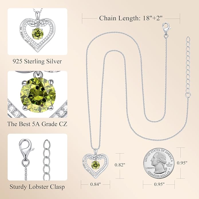 G&GEMSJEW Infinity Heart Birthstone Necklaces for Women, 925 Sterling Silver Jewelry, Pendant Heart Necklaces Birthday Anniversary Christmas Gift for Women Wife Mom Girlfriend Lady