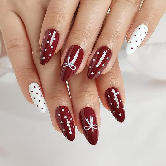 RPNZL Press On Nails - Paris | French Tip, UV Finish Almond Nails, Reusable | 16 Sizes - 32 Nails in Kit with Glue (Love)