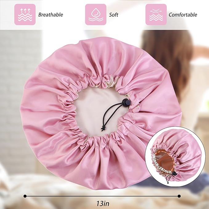 Satin Silk Bonnet For Curly Hair Bonnet Braid Bonnet For Sleeping Bonnets For Women Large Double-layer Adjustable