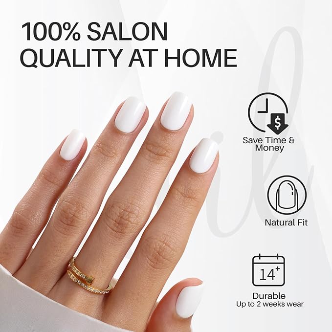 SHANGMENG White Press on Nails Short - Soft Gel Valentine Square Press on Nails for Women Gift, Fit Perfectly & Natural Glue on Nails in 16 Sizes - 32 Reusable Fake Nails Kit with Glue, Classic White