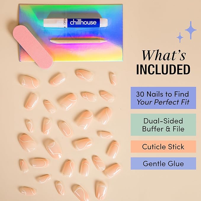 Chillhouse - Chill Tips, Press on Nails Kit - Pirouette (Oval) - 30 Nail Shapes & Sizes - Up to 3 Weeks of Wear - Customizable Fit - Reusable - Latina Founded & Women Owned - Beauty & Self Care
