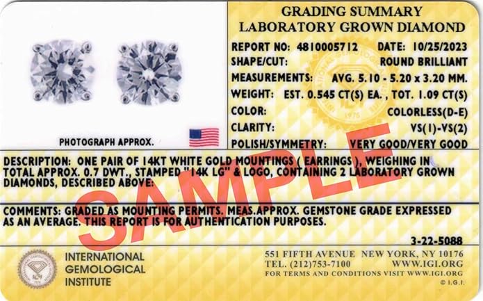 IGI Certified 1 to 10 Carat D-E Color and VS1-VS2 Clarity Lab Grown Diamond Stud Earrings for Women I 14k White Gold Earrings for Her I Secure Screw Back Made in USA by Beverly Hills Jewelers