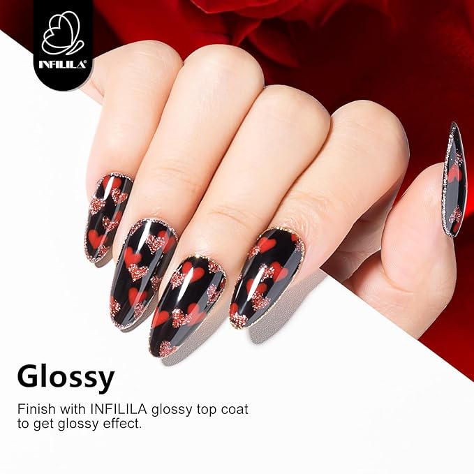 NXJ INFILILA Bright Red Gel Nail Polish, 15ml 0.51oz One-Stroke Coloring Red UV LED Gel Polish High Gloss, Hema Free Dark Color Gift for Nail Art Design Manicure Salon DIY Salon SQ123