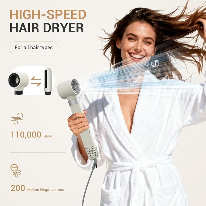 6-in-1 Hair Styler, 110,000 RPM Hair Dryer with Auto-Wrap Curlers, Blow Dryer Oval Brush & Volumizer, Hot Air Styler for Fast Drying,Curling, Smoothing & Volume, Air Styler with Travel Case