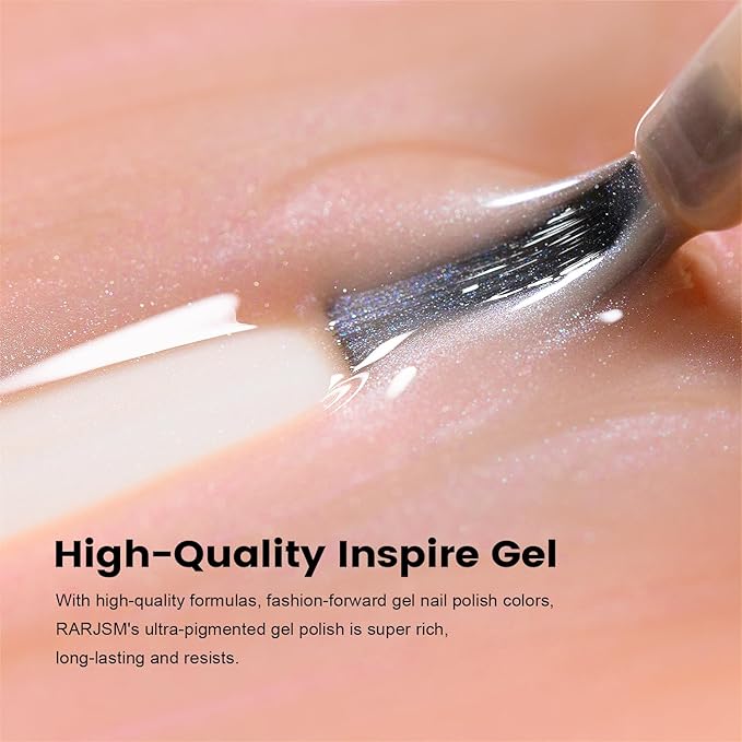 RARJSM Nude Pink Gel Nail Polish with White Silver Pearl Shell Glitter Clear Sheer White Shimmer Gel Polish 15ml UV LED Soak Off Transparent Skin Color Home Salon French Manicure Curing Requires