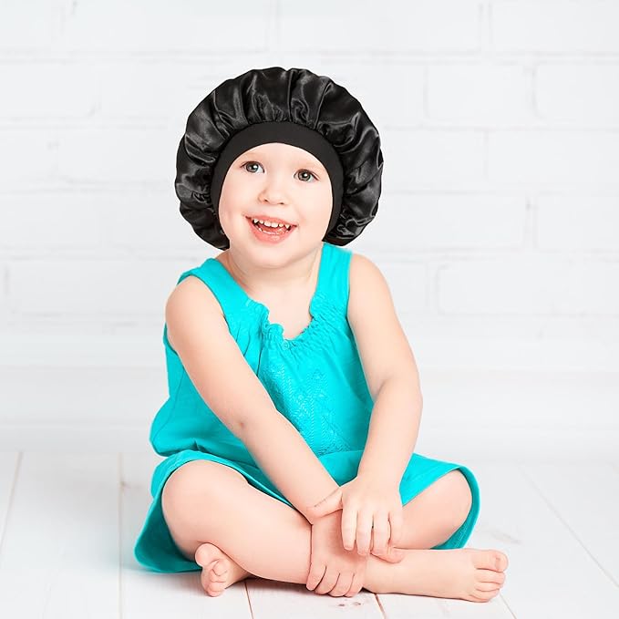 3 Pcs Bonnet for Kids, Kids Bonnets for Girls, Satin Silk Hair Bonnet for Sleeping, Soft Wide Band Sleep Cap for Curly Hair Braids for Teens Child Toddler