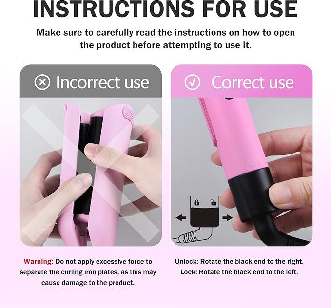 NONK Power Curling Iron Hair Crimper Waver, Ceramic Double Barrel Curling Wand, 1.25 Inch, Dual Voltage, Anti-Scald, Easy to Use, hot Tools Curling Iron for Women, bio Ionic, Pink, Gifts for Women