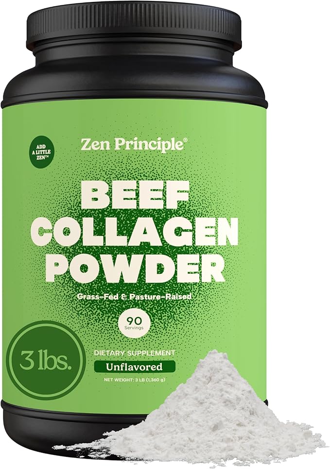 Zen Principle Grass-Fed Agglomerated Hydrolyzed Collagen Peptides 3 lb. Anti-Aging Protein Powder for Healthy Hair, Skin & Joints. Paleo and Keto Friendly, GMO and Gluten Free, Pasture-Raised Bovine.