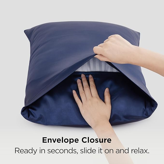 Bedsure Satin Pillowcase 2 Pack Similar to Silk Pillow Cases Standard Size, Pillow Case for Sleeping Women with Envelope Closure, Gifts for Women Men, Navy, 20x26 Inches, 2pcs