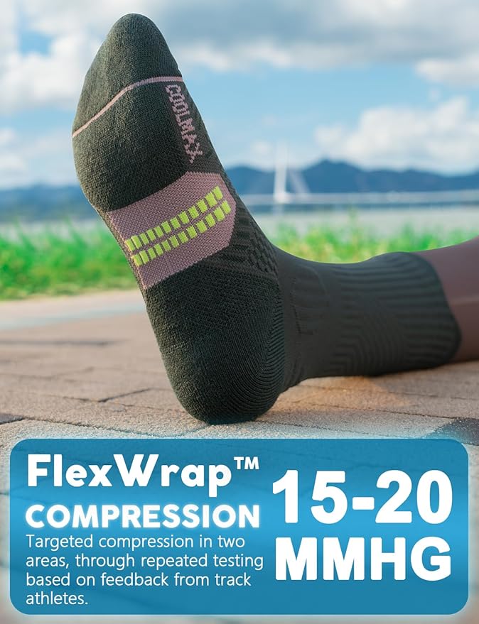 Juclise Womens Coolmax Bamboo Viscose Compression Running Crew Socks, Moisture-Wicking Anti-Blister Hiking&Gym Athletic