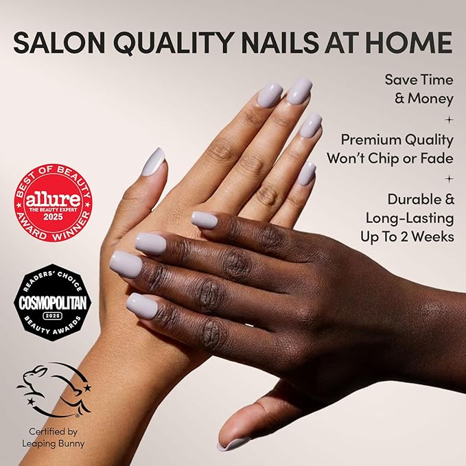 Glamnetic Press On Nails - Lilac Gray | Opaque Pale Light Lilac Gray Short Squoval Fake Nails, Salon Quality | 15 Sizes - 30 Nail Kit
