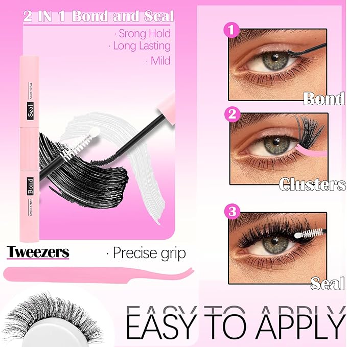 YIDUO Lashes Clusters Kit 150D 12-22MM D Curl Volume Wispy EyeLash Extensions Kit 180pcs Thick Individual DIY false eyelashes Extension with Bond and Seal |Tweezers |Removers |Eyelash Brush