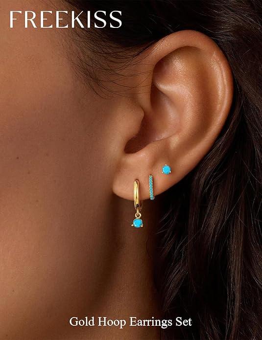 Freekiss 3 Pairs Gold Hoop Earrings Set: Dainty Stud Earrings Trendy Small 14K Gold Plated Hypoallergenic Dangle Cartilage Huggie Hoop Earrings for Women Gold Jewelry for Women Gifts