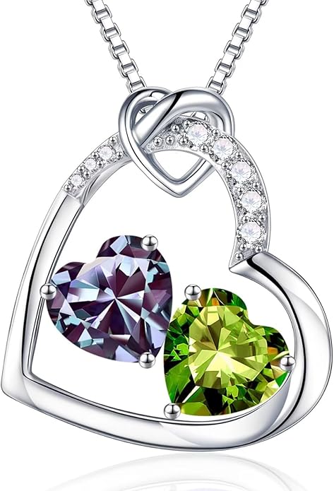Iefil Valentines Day Gifts for Her - 925 Sterling Silver Heart Birthstone Necklace, Anniversary Birthday Gifts for Women Wife Girlfriend, Jewelry for Mom Daughter