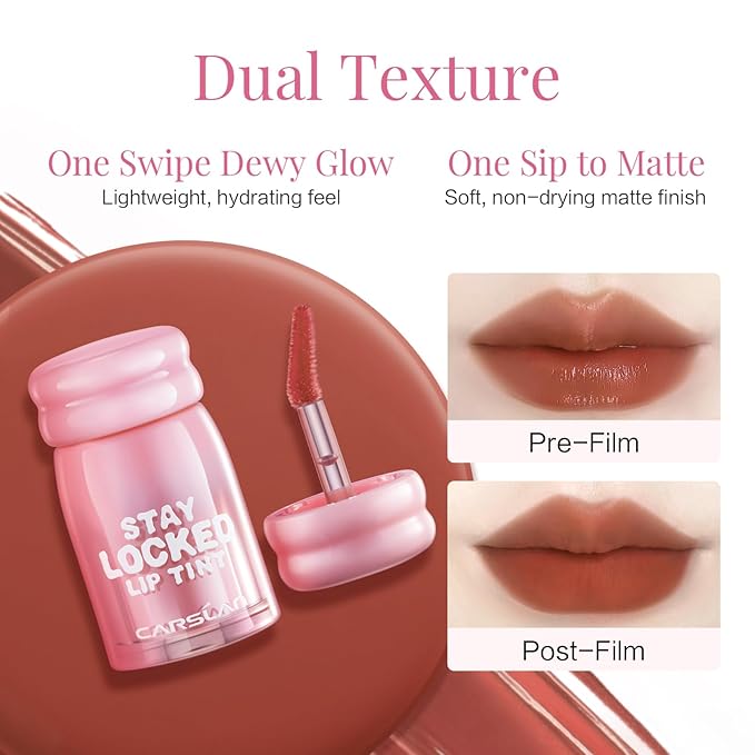 CARSLAN Stay Locked Lip Tint, Quick-Dry Long Lasting Transfer Proof Matte Lip Stain, Moisturizing Glow-Boosting Lightweight Lipstick (03)