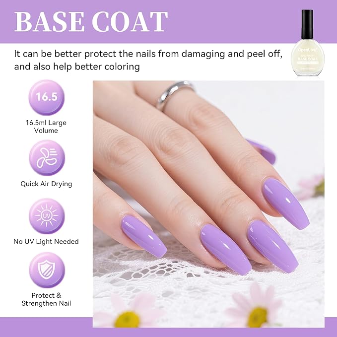 OpenLive 16.5ml Base Coat Nail Polish, Quick Dry Large Volume Base Coat, Color Lock Strengthen Nails for Women Salon DIY Nail Art