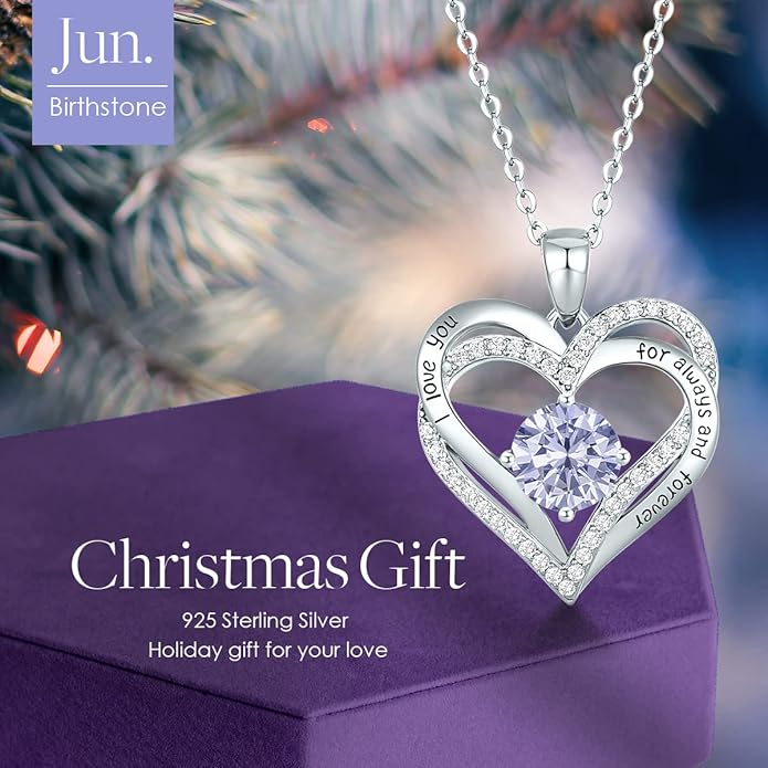 CDE Forever Love Heart Necklaces for Women, Wedding Anniversary, Birthday Mothers Day Christmas Day Gifts for Mom, Mother, Wife, friend, S925 Silver Jewelry with Birthstone Pendant