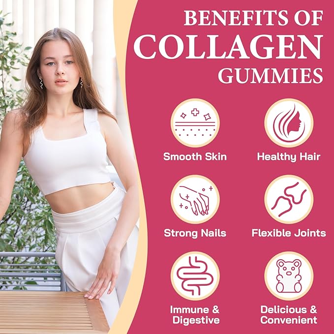 Collagen Gummies for Women, Hydrolyzed Collagen Peptides Type I, II, III, V, X, 0 Sugar, Collagen Gummies for Skin, Wrinkles, Hair, Nails, Digestive, Immune Health, 180 Collagen for Women Gummies