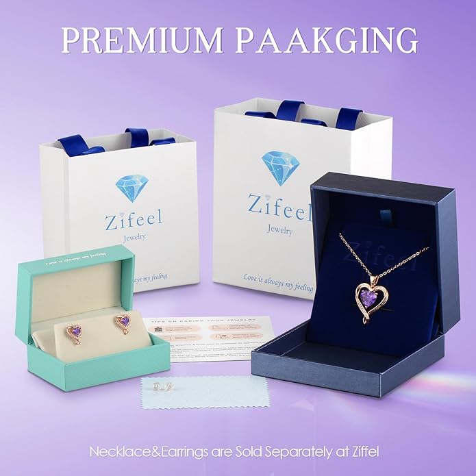 Zifeel Earrings for Women, S925 Sterling Silver Rose Gold Birthstone Heart Studs Earring for Girlfriend Wife, Anniversary Birthday Christmas Valentines Mothers Day Gifts Jewelry for Women Wife Her Mom