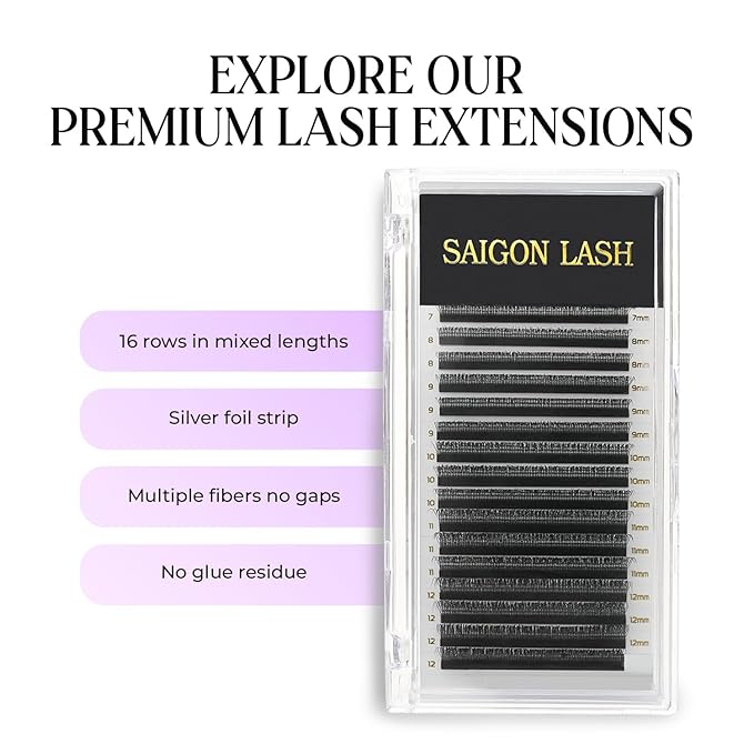 SAIGON LASH 3D Wispy Eyelash Extensions, Premade Fan Lashes, 0.07 B C CC D DD Curl, 7–15mm Mixed Length, Black Volume Individual Lashes for Professionals (B-0.07-7 - 12mm)