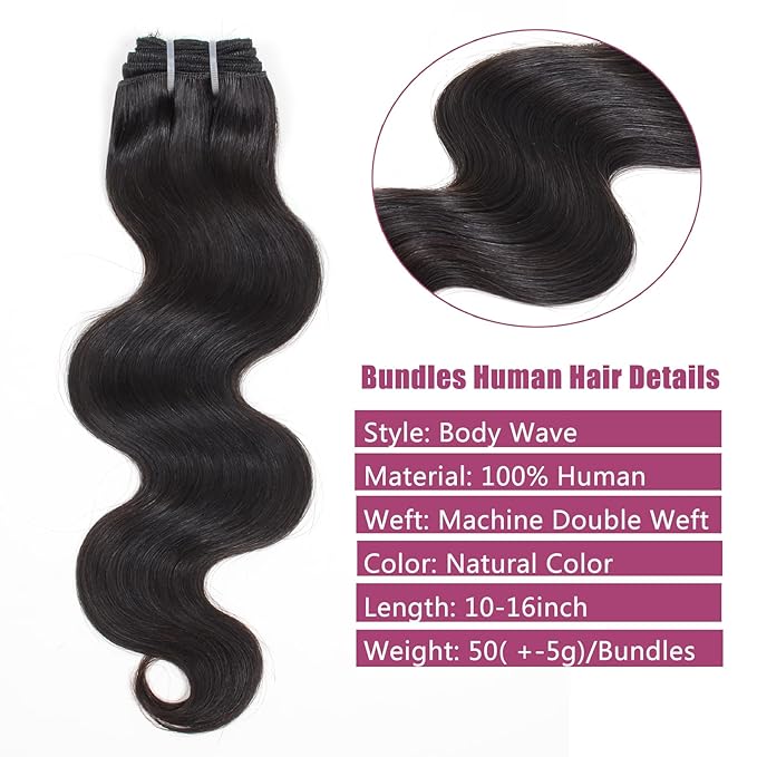 HVN-KVVM Body Wave Bundles Human Hair 12 Inch 12A Human Hair Bundles 100% Unprocessed Brazilian Virgin Hair Weave 1 Bundles Deals Human Hair Natural Black Color (12inch)