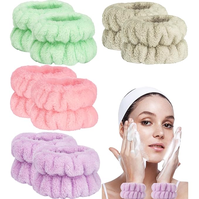 Taocar 8pcs Wrist Bands for Washing Face, Absorbent Face Washing Wristbands, Microfiber Women's Spa Wrist Towels, Stretchy Wash Band for Man Children, Prevent Water from Spilling Down Your Arms