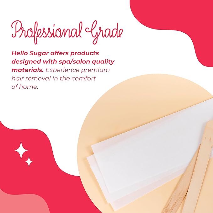 200 Count - Hello Sugar Professional Grade Wax Strips (3" x 7") | Non Woven Spunlace Body & Facial Strips for Hair Removal | Salon Quality & Lint-Free