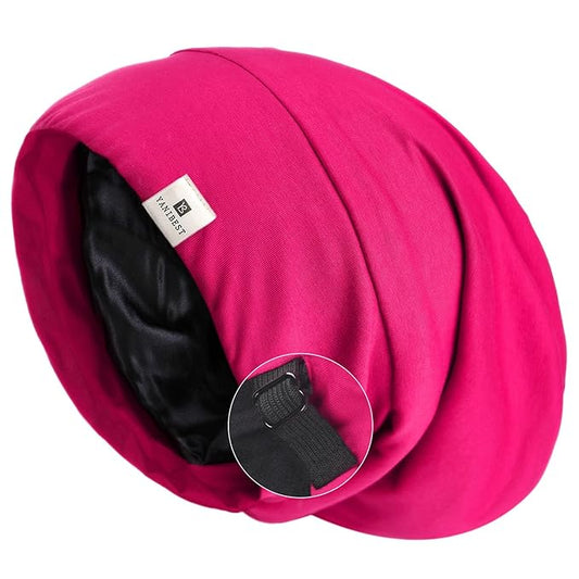 YANIBEST Silk Satin Bonnet Hair Wrap for Sleeping, Adjustable Slouchy Beanie for Women, Silk Lined for Curly Hair and Braids, Hot Pink