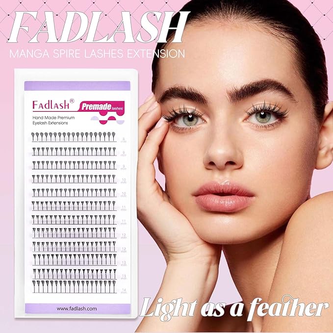 FADLASH Premade Anime Lashes Premade Spire Anime Lash Extensions 0.07 D Curl Volume Premade Lash Fans Manga Lashes Natural Look for Salon Use (0.07-D, 8-14mm)