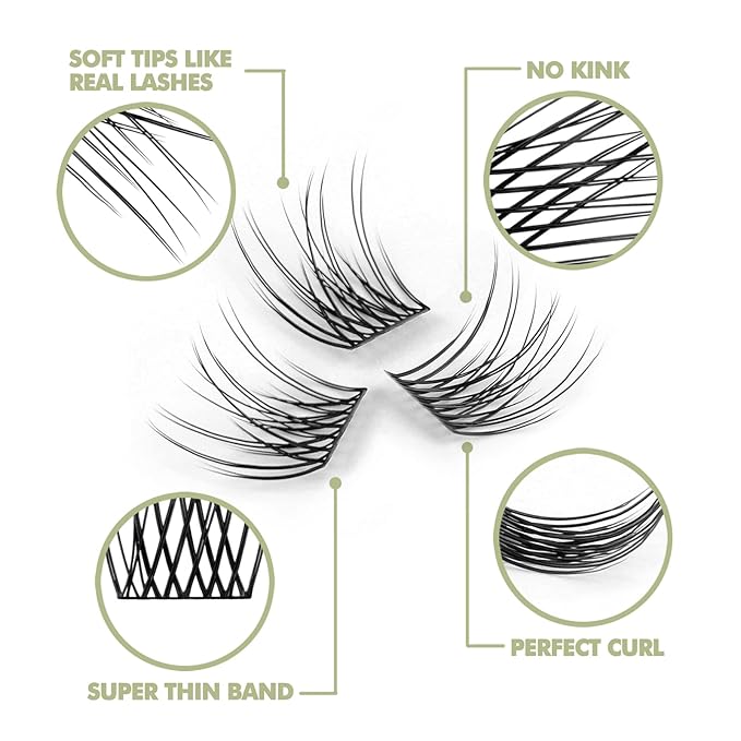 DIY Eyelash Extension, Glue Bonded Band Individual Lash 12 Clusters Natural Lashes Set, Home Eyelash Extension, C curl Lashes Pack (16MM-Natural)