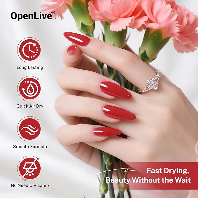 OpenLive 16.5ml Red Nail Polish Large Volume Quick Drying Nail Polish, Fast Drying and Long Lasting Color Nail Art DIY Home Manicure Gift for Women
